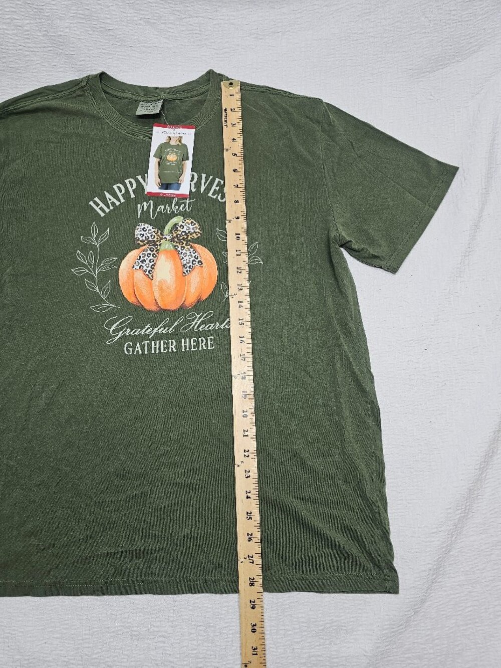 State of Mine Women's Happy Harvest Short Sleeve Crewneck Graphic T-Shirt Olive - Picture 5 of 7